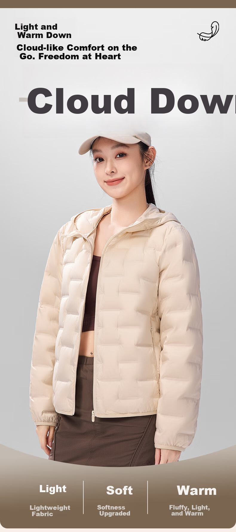 SNOWFLYING Women's Short Down Jacket 2025 Winter Korean Slim Fit Lightweight 90% Down Coat Cream Light Beige XL 1