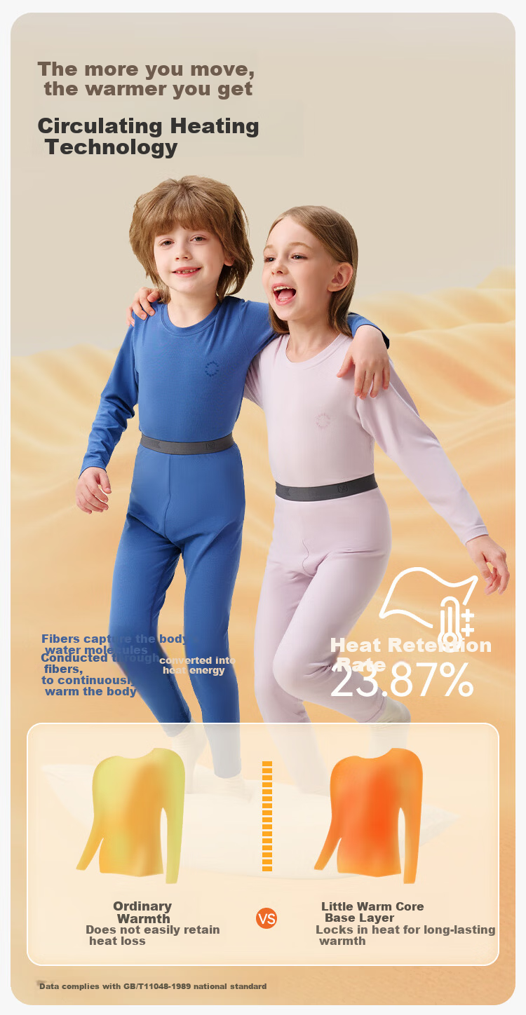 YEEHOO [Warm Core] Modal Thickened Children's Thermal Underwear Set Boys and Girls Autumn Long Johns Set 5