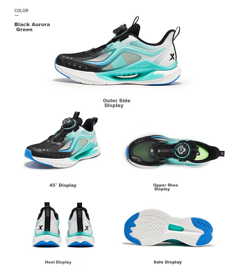 XTEP Youth Hydrogen Wind 9.0 Boys' Dial Running Shoes Sports Shoes Classic White/Super Green/Sea Blue Size 40 40