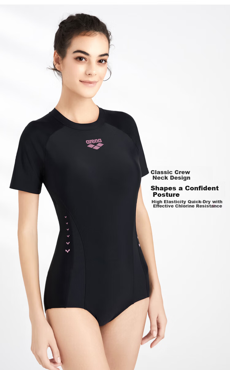 Arena One-Piece Swimsuit for Women with Short Sleeves And Triangle Design, Tummy Control, Slimming Effect, Leg-Lengthening, Suitable for Hot Springs, Swimming, Chlorine-Resistant, Sun Protection Swimwear 6