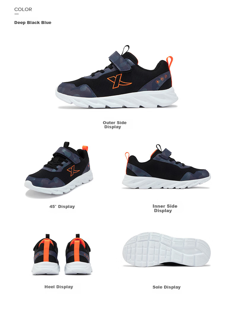 XTEP Kids Basic Sports Shoes Student Campus Versatile Velcro Running Shoes Black/XTEP White Size 35 13