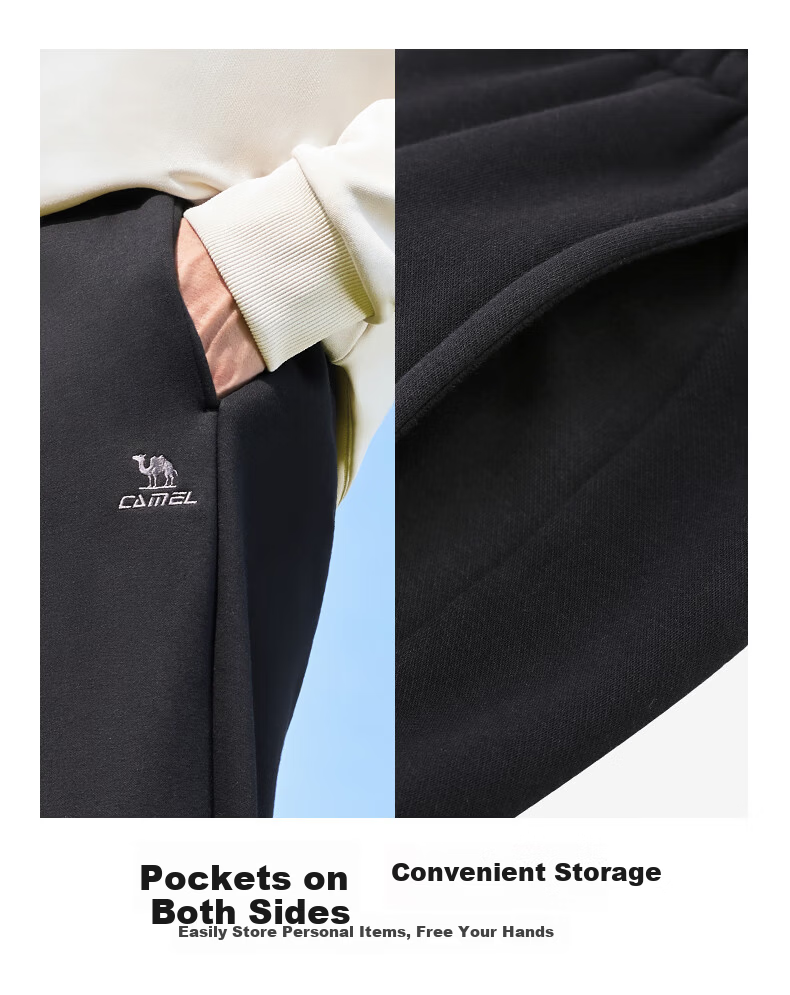 CAMEL Fleece Lined Men's Sports Pants Loose Casual Straight Knit Trousers J13CAVL6034 Phantom Black L 5