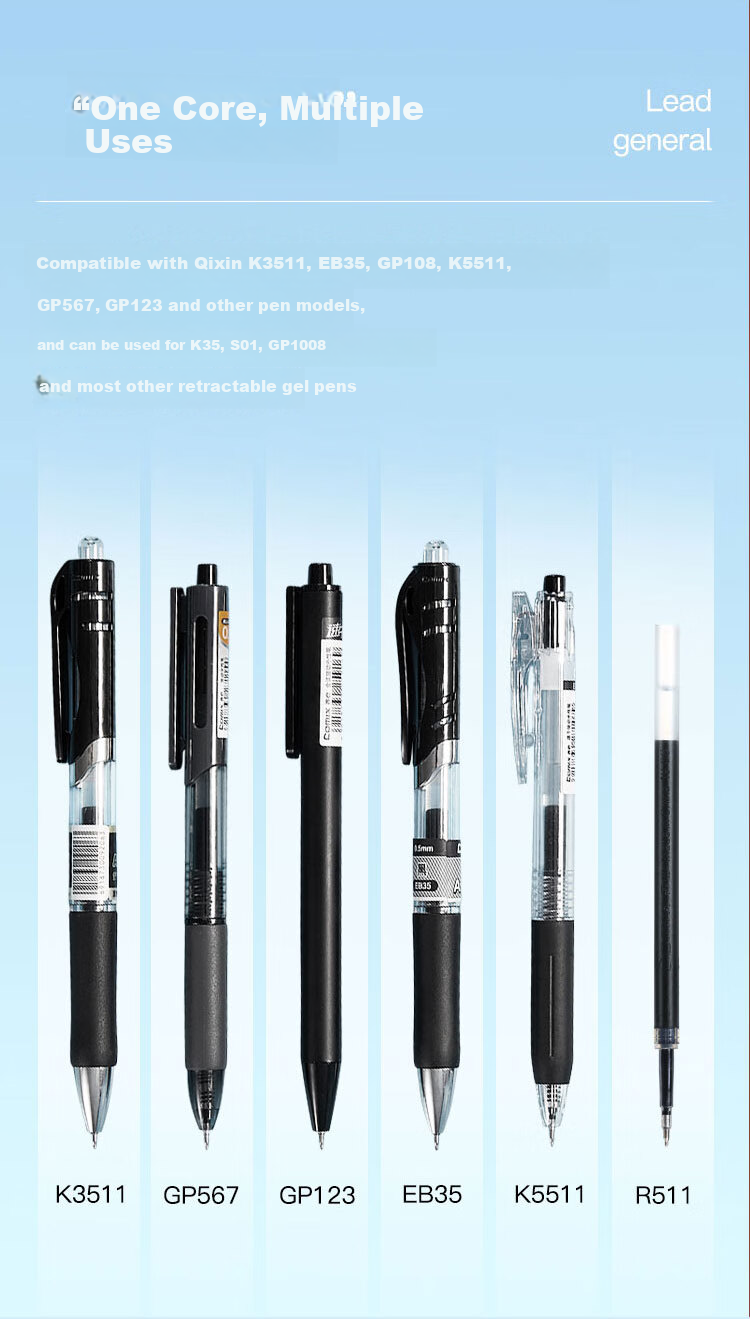 Comix Quick-Dry Retractable Gel Pen Refills ST Tip Stainless Steel Needle Tip 0.5mm Black 20-Pack R511 8