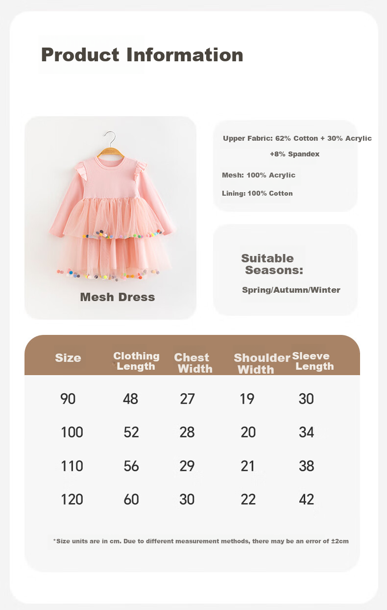 Babyprints Girls' Dress Sweet Tulle Long Sleeve Baby Dress Spring Autumn Princess Dress Toddler Birthday Dress Size 120 12
