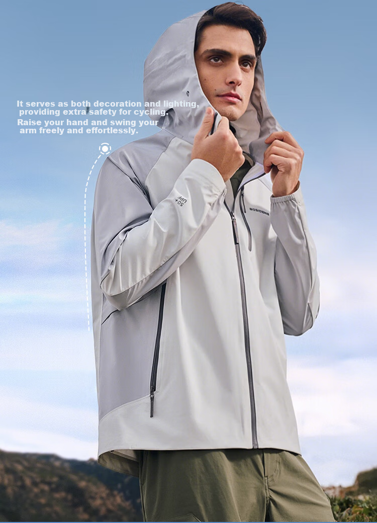 BOSIDENG Spring Summer Urban Lightweight Outdoor Men's Hooded Windproof Waterproof Sun Protection Softshell Functional Jacket 10