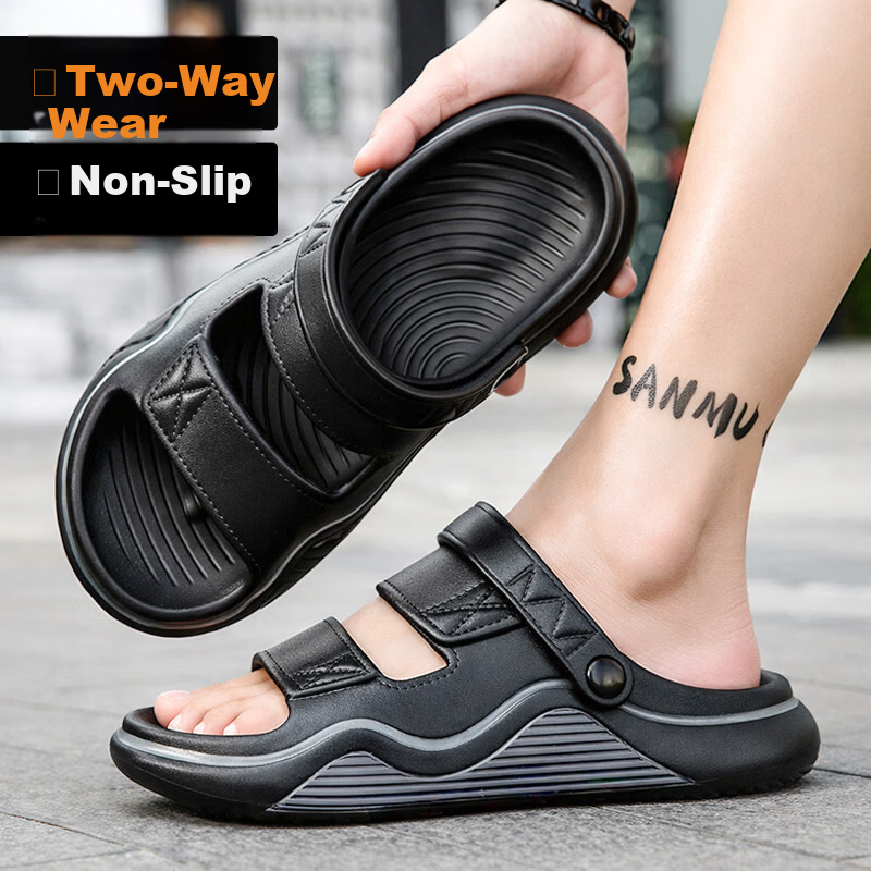 FOOTOPPO Men's Outdoor Dual-Purpose Sandals Summer Sports Beach Non-Slip Water Shoes Thickened Cushioned Slippers