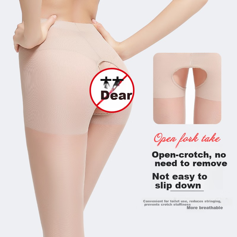 LangSha Stockings Open Crotch No-Drop Sexy Ultra-Thin Sheer Pantyhose for Women, 6 Pairs Pack, 3 Black + 3 Nude