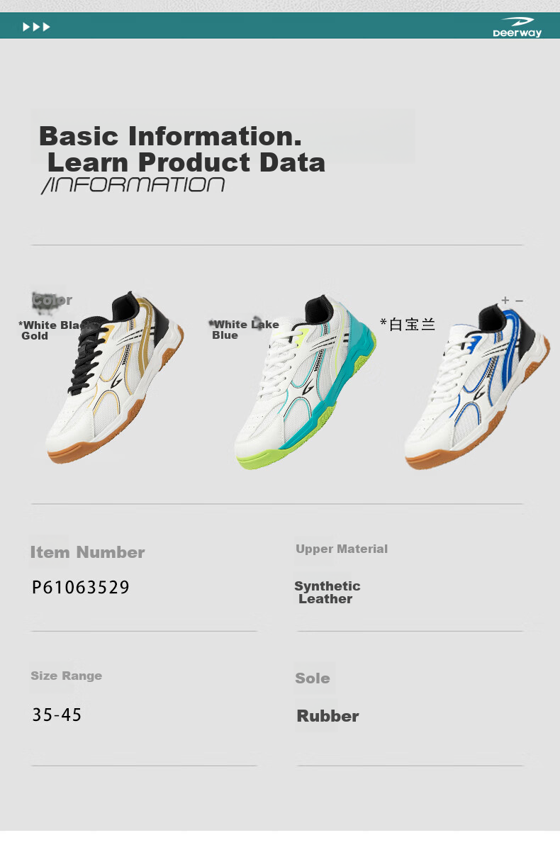 DEERWAY Badminton Shoes for Men And Women, Shock-Absorbing Comfortable Wear-Resistant Stable Support Competition Training Sports Shoes White Black Gold Size 35 11