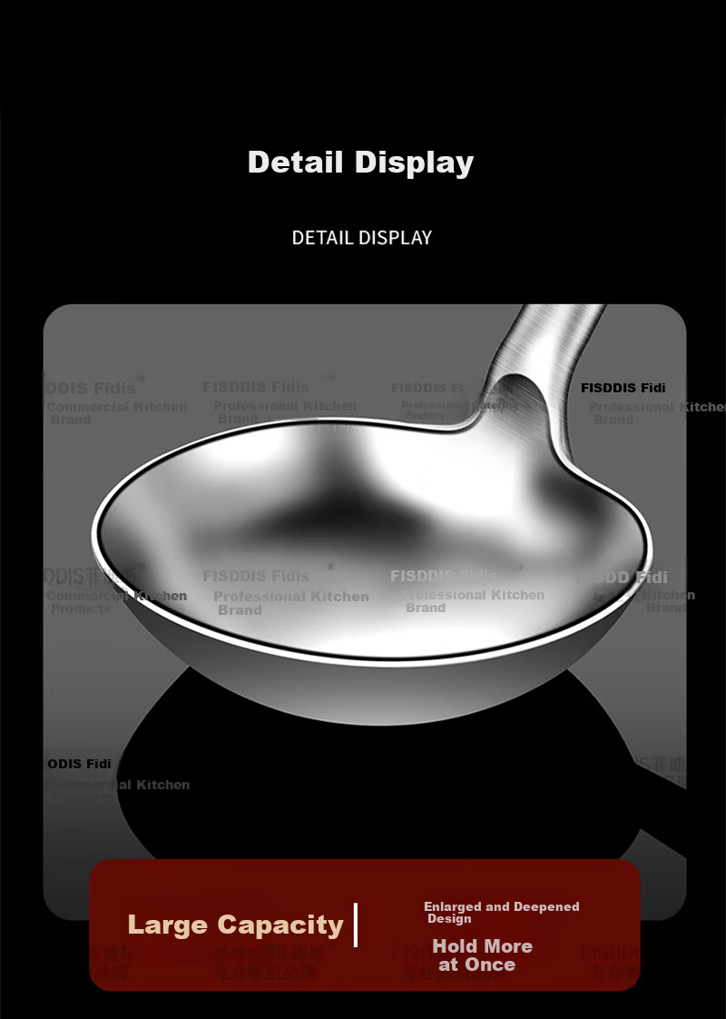 FISDDIS Extra Thick Stainless Steel Stir Fry Ladle 6 Liang Wooden Handle Commercial Cooking Spoon Long Handle Chef Ladle Water Scoop 9