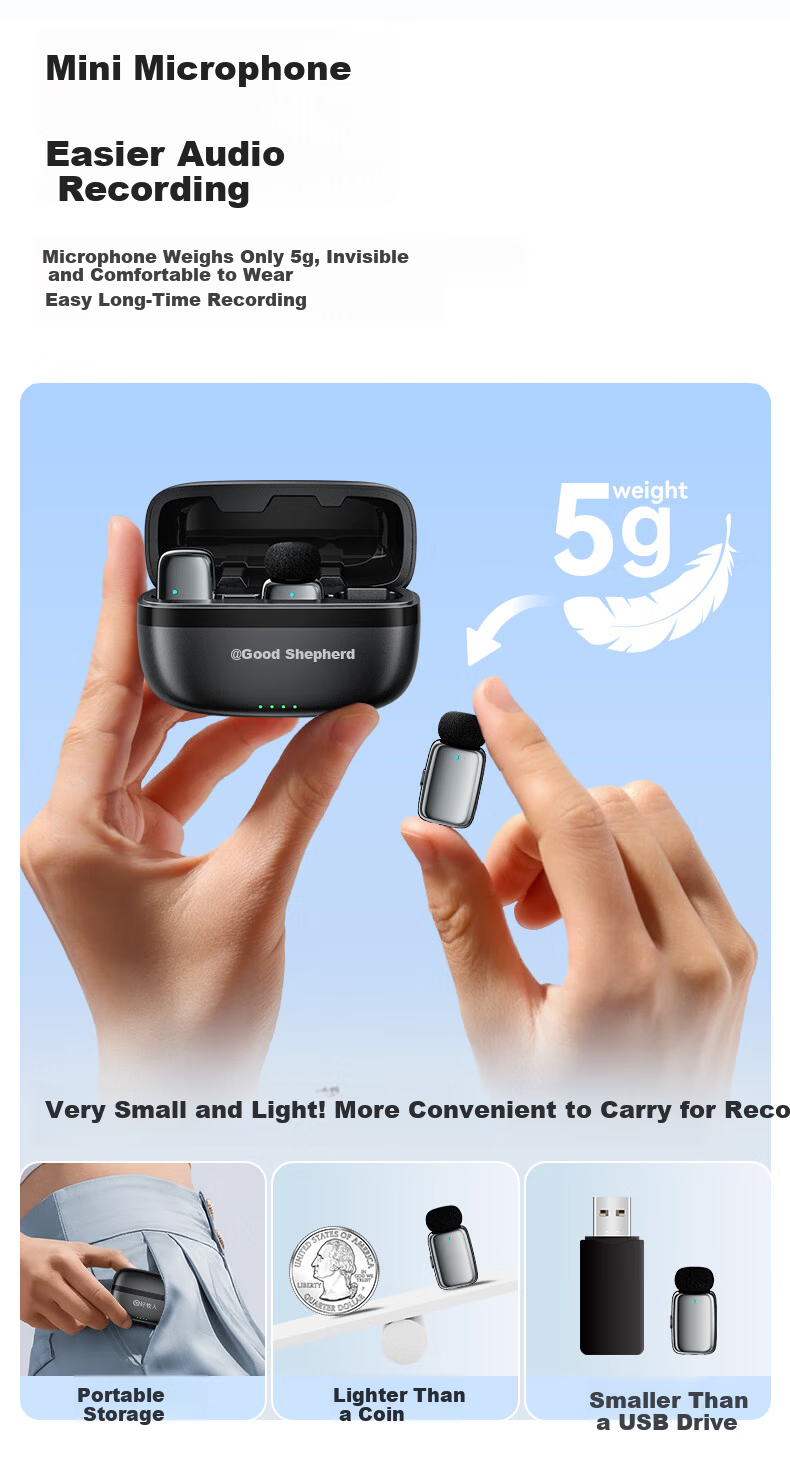 Good Shepherd Mini Wireless Lavalier Microphone for Mobile Live Streaming, Recording Device for Hosts, Short Videos, Meetings, Interviews, Outdoor Professional Noise-Cancelling Microphone 3