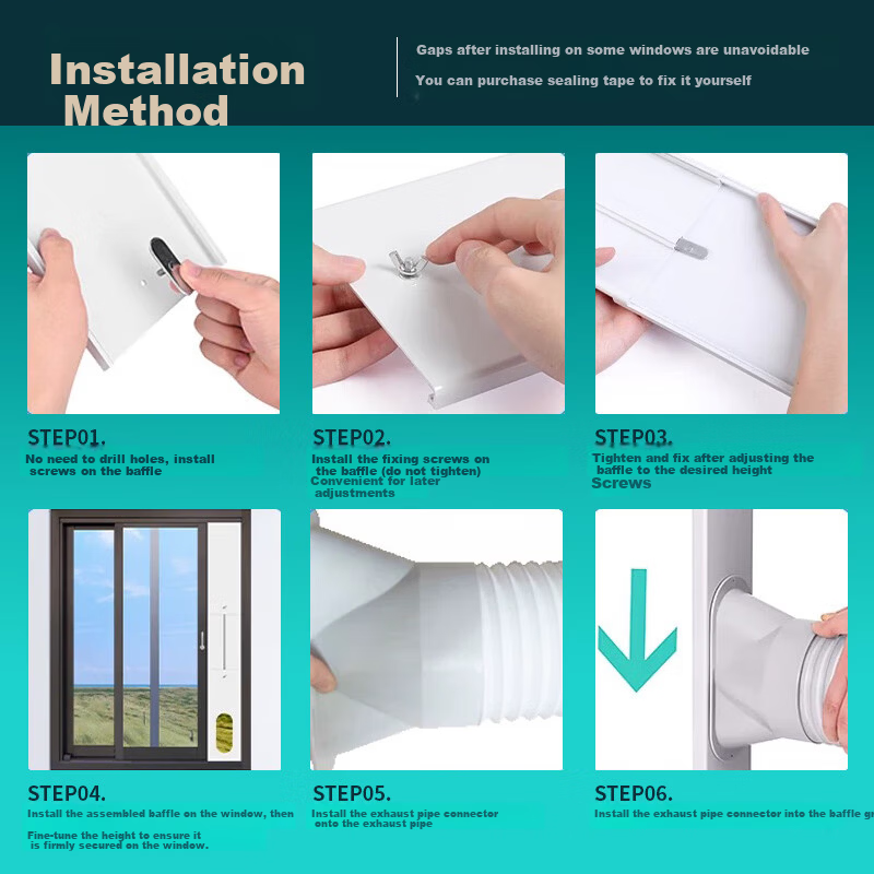 Shuangwei Portable Air Conditioner Window Panel Adjustable Exhaust Duct Bracket 0.95-1.3m Telescopic Single Hole KT-Window Panel 1.3m 6