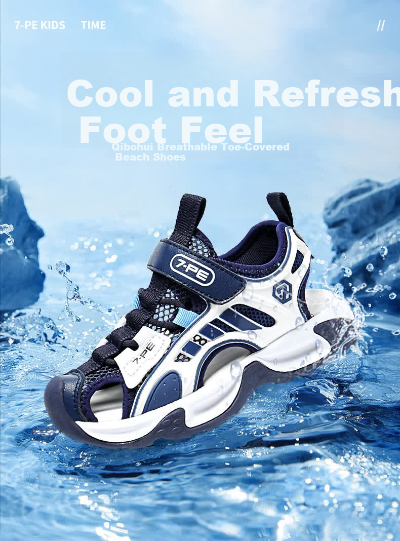 7-PE Boys' Sandals 2026 Summer New Closed-Toe Anti-Collision Sports Beach Breathable Kids' Shoes for Older Children 4