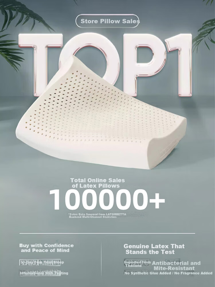 La Torretta Pure Latex Pillow, 93% Natural Latex, Imported from Thailand, Adult Cervical Spine Support Pillow Core, Wave Pillow, Medium Pillow 1