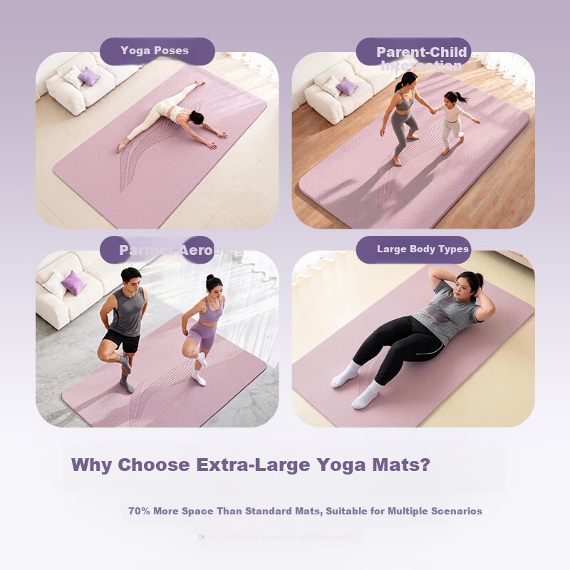 LI-NING Extra Large TPE Yoga Mat Double Size Thickened Wide Non-Slip Shock Absorption Fitness Exercise Mat for Home and Family Use