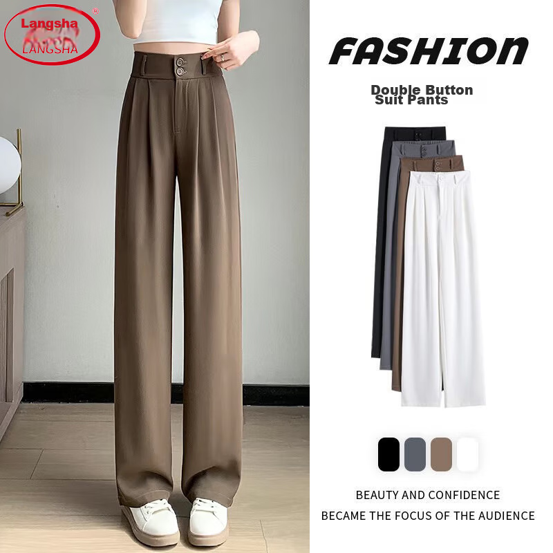 Langsha Black Women's Suit Pants 2026 New Office Commuting High-End Straight Slim Thin High-Waist Wide-Leg Trousers