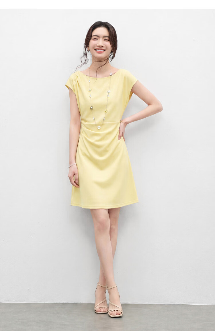Shangdu Bila Elegant Temperament Short Sleeve Dress Women Spring Summer Off-Shoulder Pleated Slimming A-Line Mid-Length Dress 24