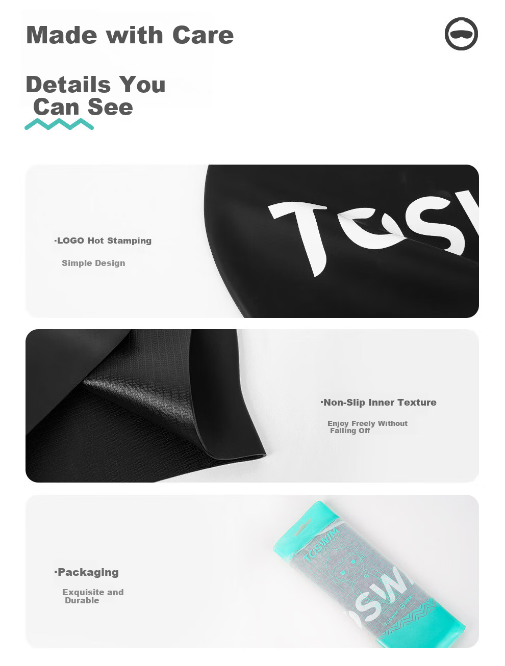 TOSWIM Eco-Friendly Silicone Swim Cap Comfortable Non-Tight Ear Protection Long Hair Waterproof Pool Swimming Cap Ink Shadow White Lettering 12