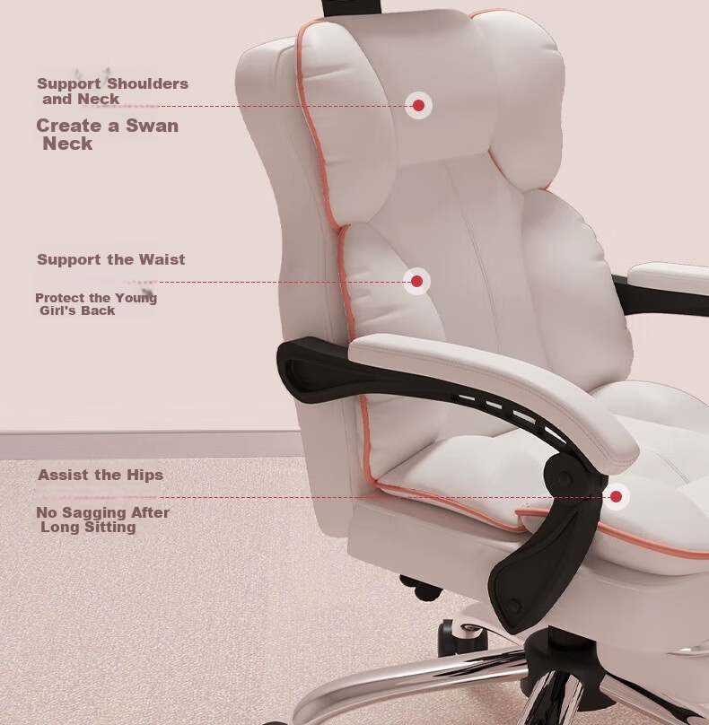 Qianxihuafu Computer Chair Gaming Chair for Women's Bedroom Home Use Comfortable Ergonomic Chair with Backrest for Long Sitting, Pure Gray 12