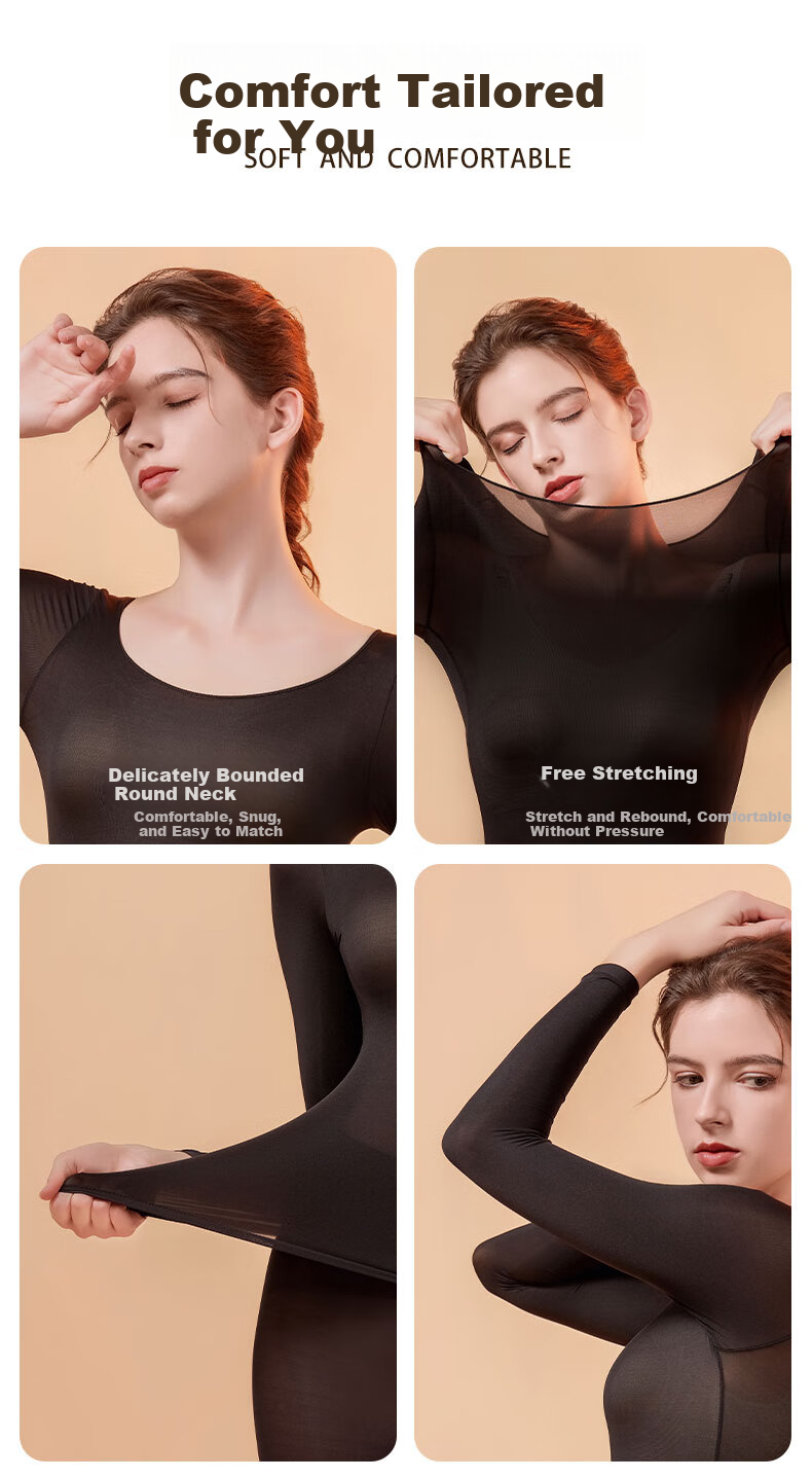 MOXTOC Ultra-Thin Thermal Underwear Set for Women Autumn Winter Yoga Dance Heat Energy Base Layer Top and Bottom 8
