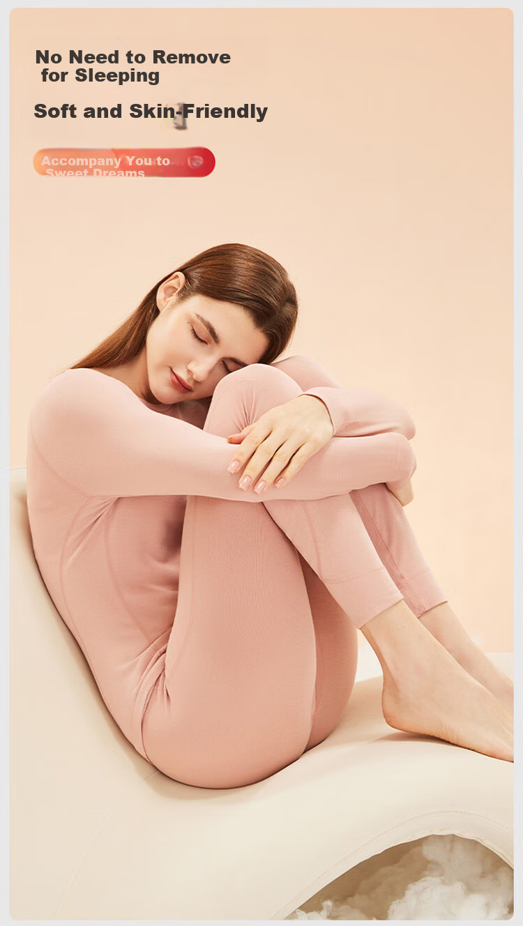 LangSha Women's Thermal Underwear Set Autumn Winter Warm Down Cashmere Silk Fleece Lined Top and Bottom Thermal Base Layer Set 10