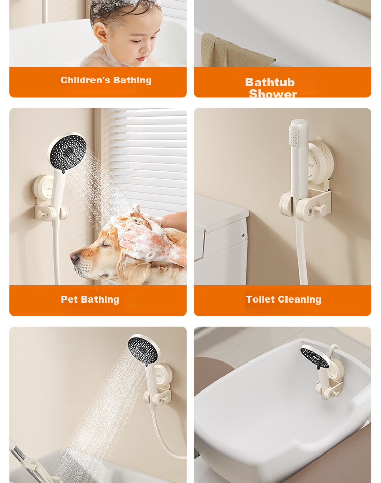 Kabe Suction Cup Shower Head Bracket Movable No-Drill Holder Child Shower Head Bathroom Fixing Tool 3