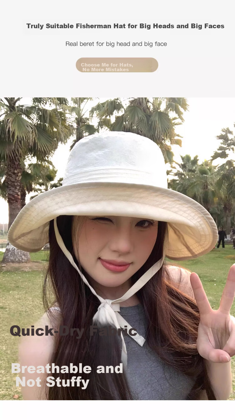 Xueqiman Women's Summer Sun Protection Hat Large Brim Sunshade Hat Face Slimming Natural Look UV Protection Quick-Dry Bucket Hat 4