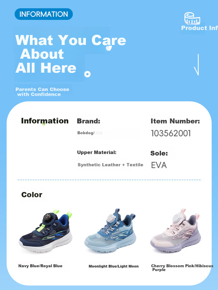 BOBDOG Boys' Summer Mesh Breathable Sports Shoes Casual Children's Running Shoes 103562001 Moonlight Blue/Light Moon Size 33 3