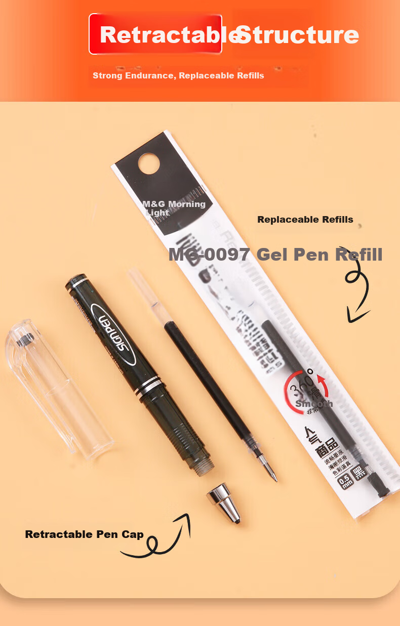 M&G 0.5mm Black Gel Pen Pocket Mini Bullet Tip Signature Pen GP0097A 12pcs/Box 5