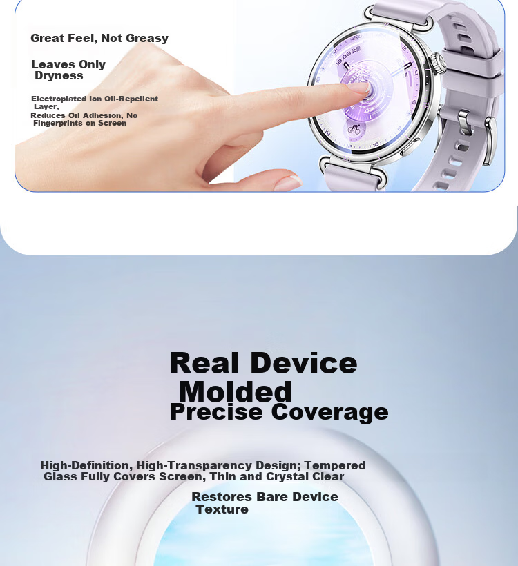 ESCASE [2-Pack] Tempered Glass Screen Protector for Huawei Watch GT6 41mm Full Coverage HD Anti-Fingerprint Shockproof Film 3