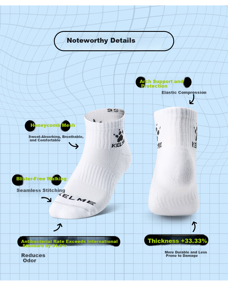 KELME Sports Socks (6 Pairs) Basketball Badminton Running Summer Sweat-Absorbing Odor-Resistant Casual Antibacterial Socks 4
