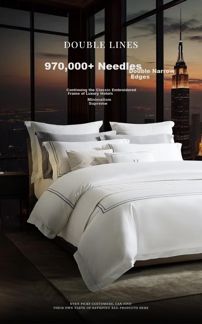 Kang'erxin Egyptian Cotton 4-Piece Set Pure Cotton Luxury Bedding 100-Thread Count Fitted Sheet Style Sky White 1.5m Bed 18