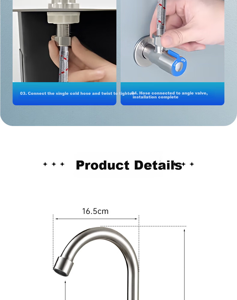 Yipin Impression Stainless Steel Kitchen Single Cold Water Faucet Splash-Proof Household Vegetable Sink Single Cold Hand Wash Basin Dishwasher Faucet 23