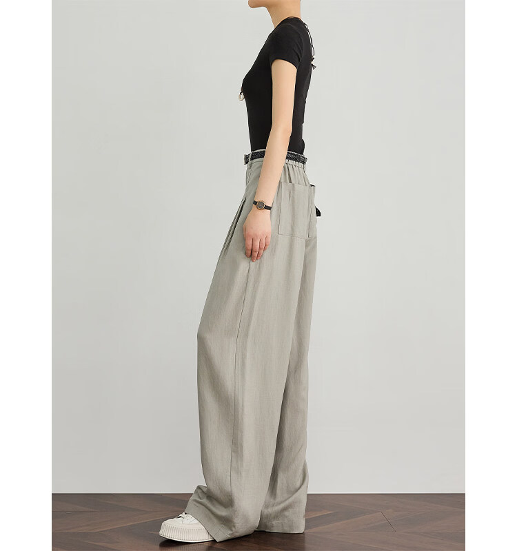FAESSLIN Kochi Old Money Style Gray Linen Summer Thin Tencel High-Quality Draped Casual Wide-Leg Pants for Women 20