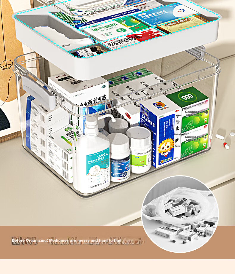 Baicaoyuan PET High Transparency Storage Medicine Box Portable Thickened Household Toy Snack Book Organizer Plastic Storage Basket XXL 2