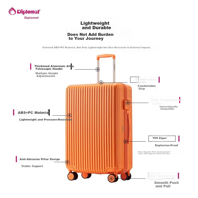 Diplomat Pearl Luggage Trolley Large Capacity Travel Suitcase Password Lock TC-926 Pearl Black 20 Inch