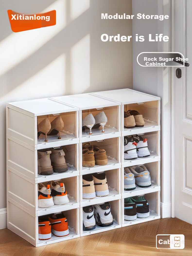 Xitianlong Flip-Top Shoe Box Functional Storage Box, Shoe Cabinet Doorway Entryway Cabinet Stackable Combination Shoe Cabinet, Transparent, 8-Pack 1
