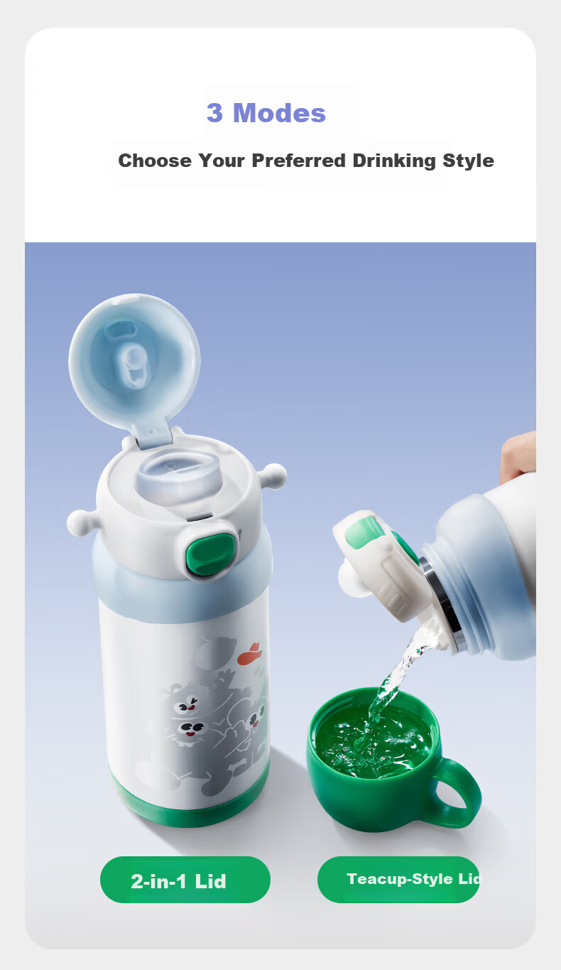 Babycare Little Monster Hug Three-Use Children's Insulated Water Bottle Straw Sippy Cup 316 Stainless Steel School Use 9