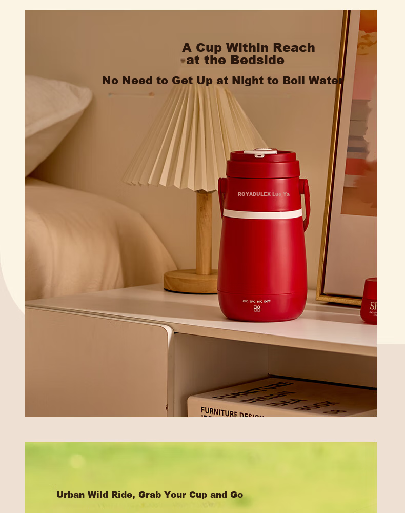 ROYALTY LINE Portable Electric Kettle Travel Hotel Electric Water Boiler Thermostatic Outdoor Insulated Health Electric Stew Cup 600ml Victory Red 15