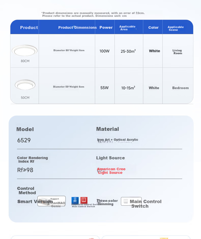 Dell Large Round Ceiling Light Modern Simple Eye-Care Living Room Bedroom Lamp Fixture New Model 20