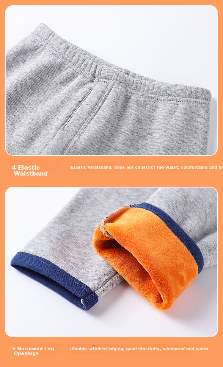 Nanjiren Kids Thermal Underwear Set Boys Autumn Winter School Uniform Fleece Cotton Base Layer Pajamas Royal Blue 110 16