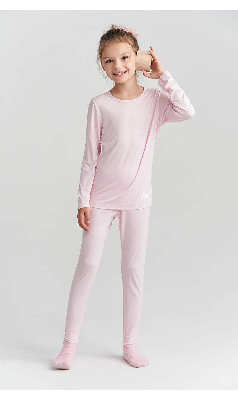 Aimer Kids Thermal Underwear for Girls, Moisture-Wicking And Heat-Generating, Light Warmth Autumn Top And Bottom Set, Purple Striped, Size 130 14