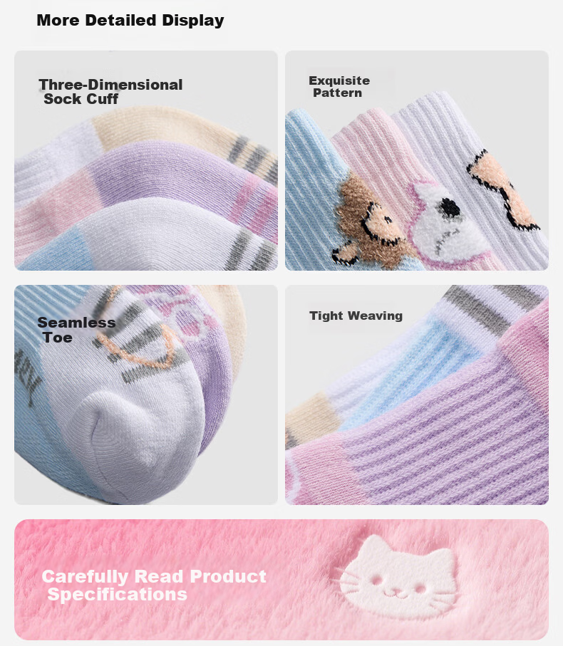 KAWASAKI Kids' Sports Badminton Socks Cute Pet Towel Bottom Wear-Resistant Non-Slip D6611 Pink Purple (3 Pairs) 12
