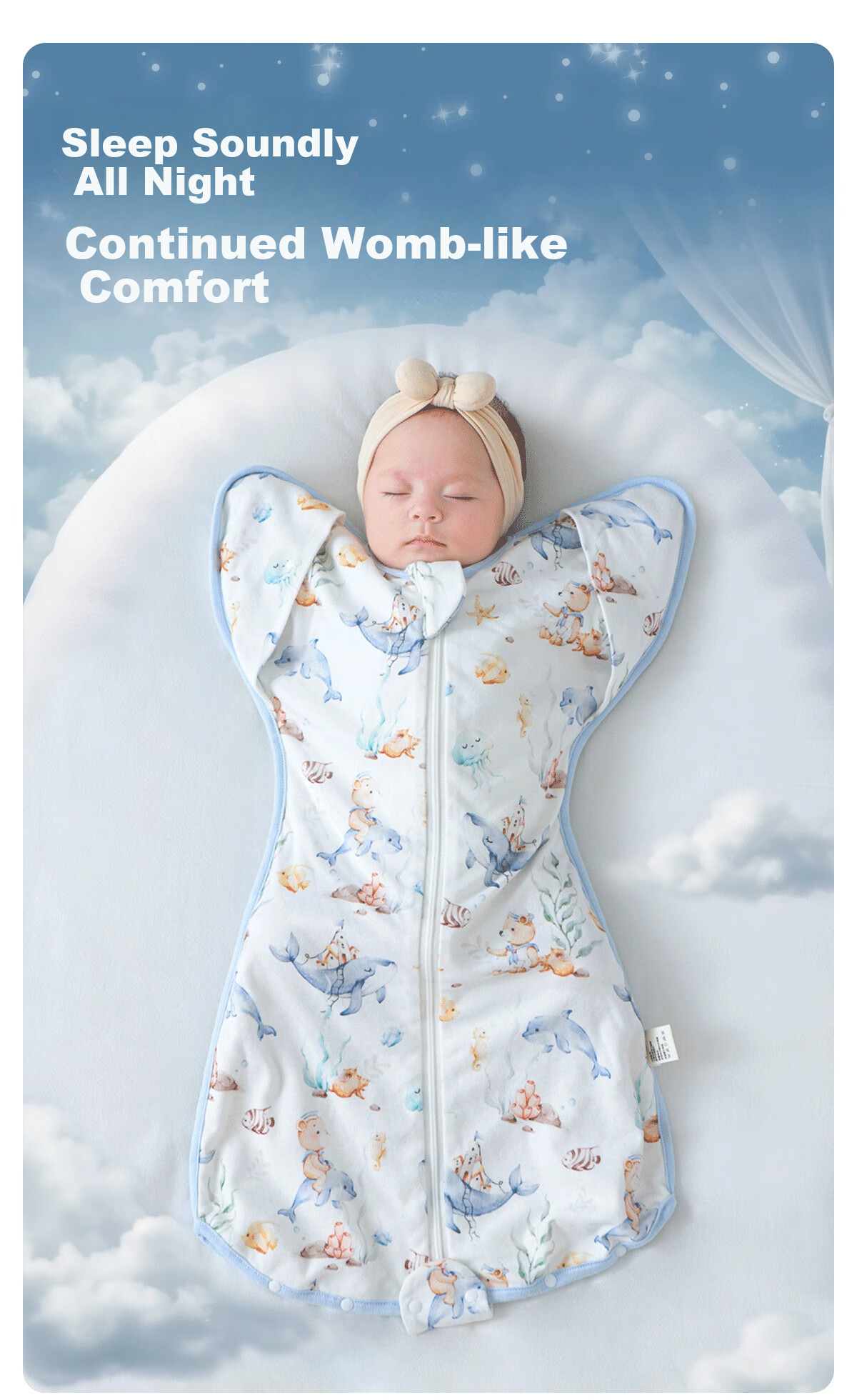 JOYNCLEON Newborn Baby Sleeping Bag Anti-startle Swaddle Pure Cotton Kick-proof Blanket Blue M jsd177270 2