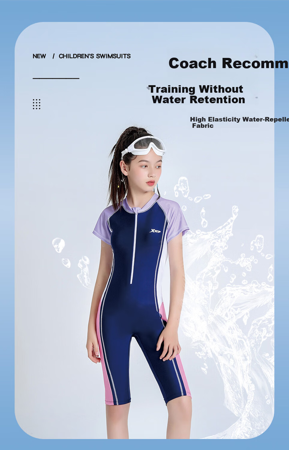 Xtep Kids Girls One-Piece Swimsuit Middle and High School Conservative Youth Fashion Comfortable Sports Training Swimwear 3