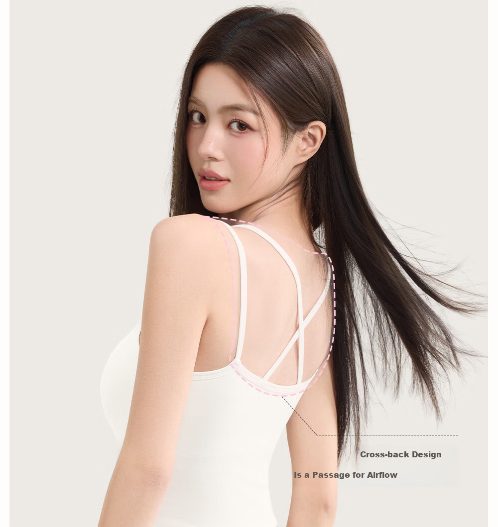 SecretWorld Zhao Jinmai Style Women's Camisole with Chest Pad, Bra-Free Integrated Back Design, White Outerwear and Innerwear 16