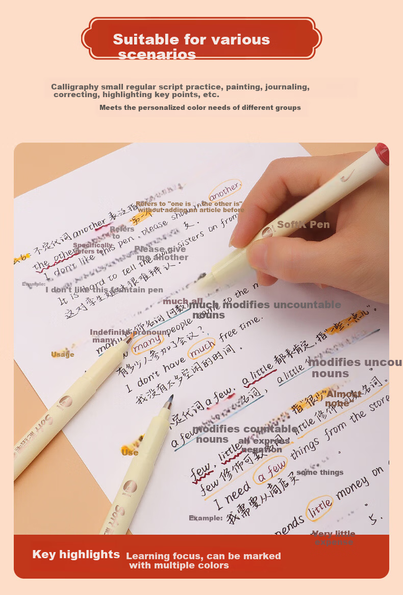 BAOKE S41-12Y Colored Brush Pens Small Calligraphy Soft Brush Pens Ink-Resistant Traditional Chinese Style Journal Pens Student Practice Elegant Writing Pens Premium National Style 12 Colors/Set 6