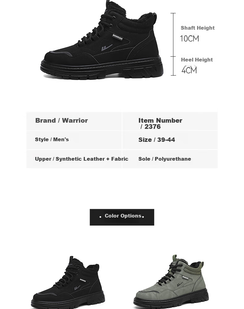 Warrior Official Men's Shoes 2025 Winter New Martin Boots Men's Fleece Cotton Shoes Warm Shoes Military Green Size 44 6