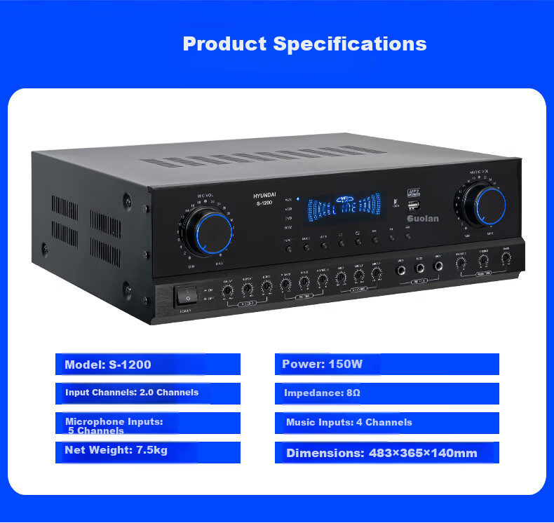 HYUNDAI HY10S Home KTV Sound System Full Set Singing Equipment Three-Way Home Theater Karaoke System 8