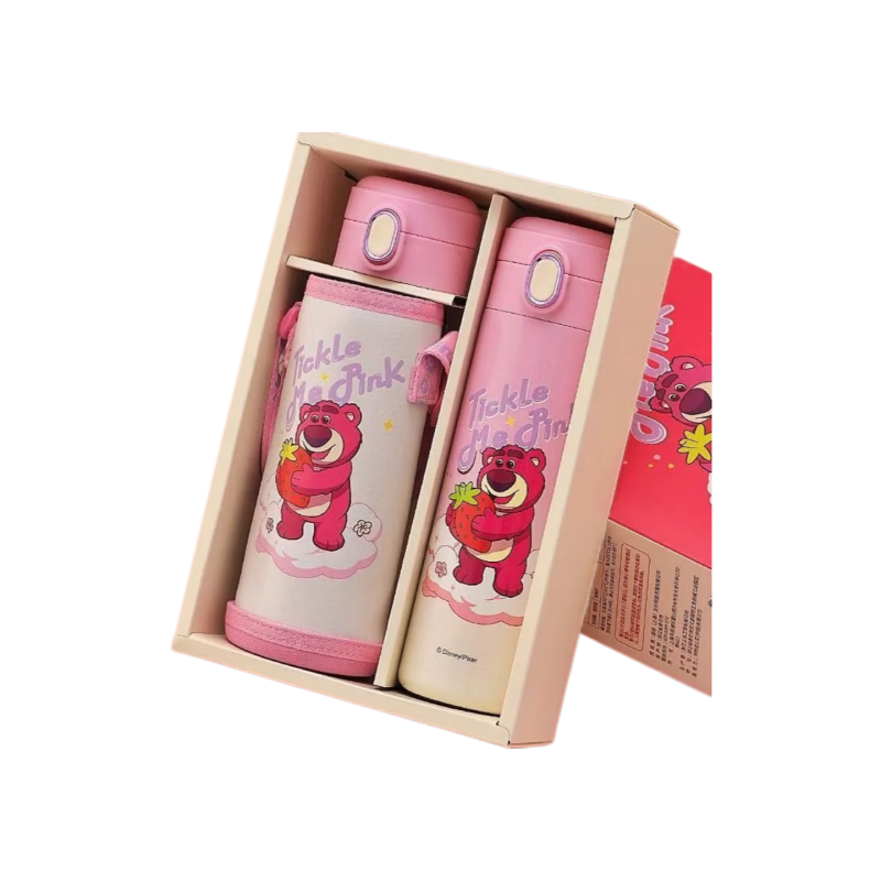 Disney Kids Insulated Stainless Steel Water Bottle 316 Student Portable Double Lid Gift Box Strawberry Bear 500ml