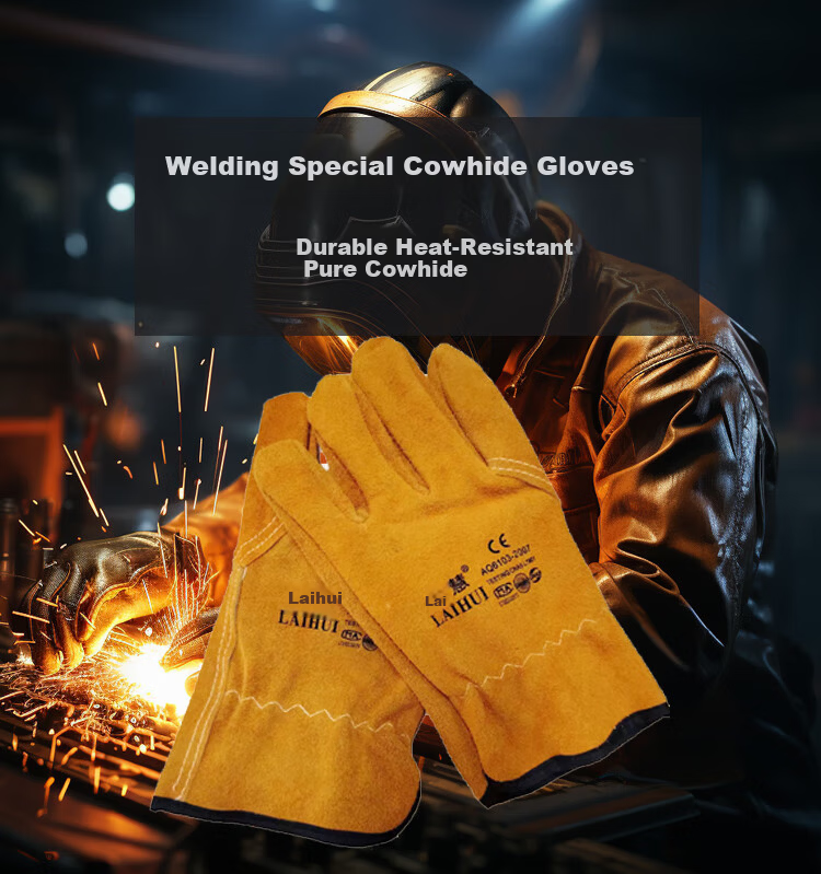 Laihui Top-Grain Cowhide Short Welding Gloves Soft Wear-Resistant Heat-Insulated Anti-Scald High-Temperature Resistant 2 Pairs Set 1